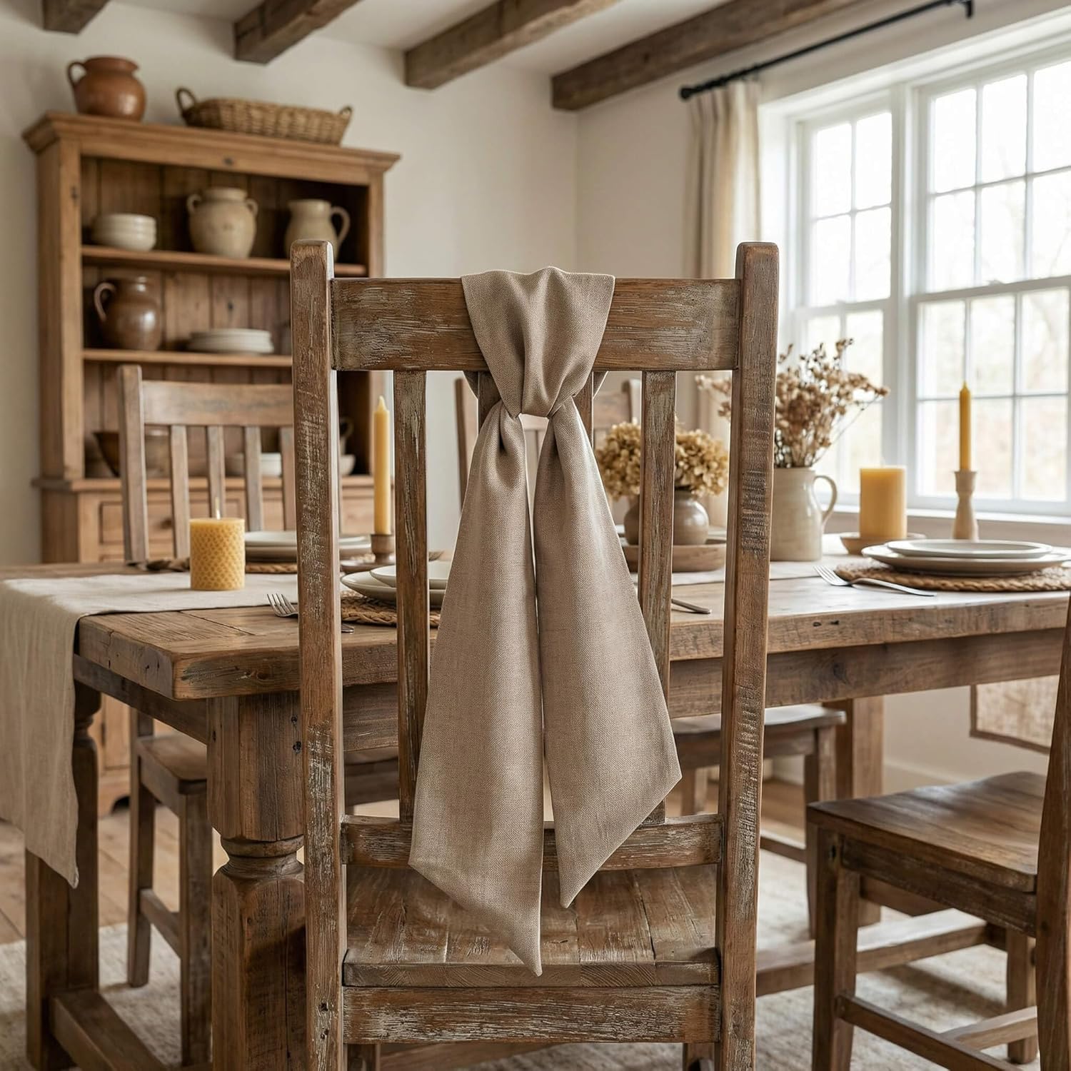 YKW Brown Wreath Sash - 55"x5" Linen Look Blank Ribbon for DIY Embroidery | Rustic Holiday Decor