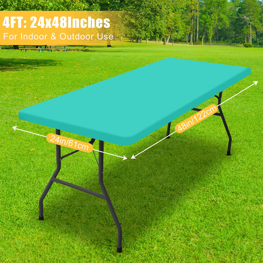 Spotjoy Rectangle Table Cloth, Waterproof Elastic Fitted Tablecloth for 4 Foot Folding Tables, Washable Polyester Tablecloths for Picnic, Camping, Outdoor (Green, 24"x48")