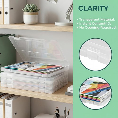 Hiceeden 4-Pack Plastic Project Cases - Slim Document Holders for 8.5"x11" Files & Scrapbook Storage