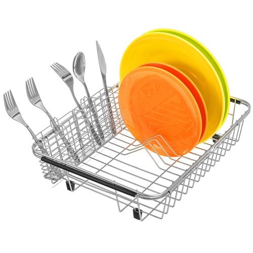 Slideep Stainless Steel Cutlery Utensil Holder Silverware Organizer with Hooks removable Drying Rack Silverware Holder Utensil Cutlery Basket Kitchen Dish Drainer Dish Drying Rack