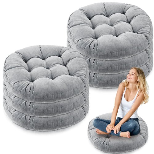 Jerify 6 Pcs Floor Pillow Cushions 22 x 22 Inch Round Square Large Meditation Floor Pillow for Classroom Adult Meditation Picnic Party Seating Learning Daycare School (Round,Light Gray)