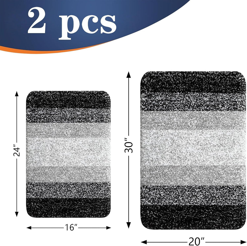 OLANLY Bathroom Rug Set - Soft Absorbent Microfiber Mats | Non-Slip & Machine Washable (Black, 2-Piece)