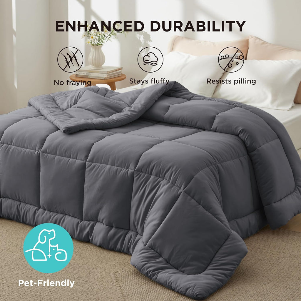 Bedsure Comforter Duvet Insert - All-Season Quilted Down Alternative Blanket, Dark Grey, Queen Plus 90x90 Inches