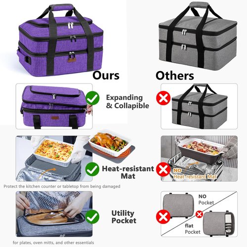 BAGSPRITE Expandable Insulated Casserole Carrier - Thermal Tote for Hot or Cold Food | Fits 9" x 13" Dish