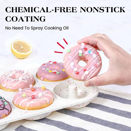 KASHME Silicone Donut Pan Set - Nonstick 6 Cavity Molds with Metal Reinforced Frame | 3.25 Inch Cream