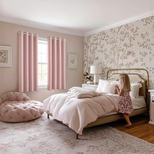 MIULEE Blackout Curtains - Baby Pink Thermal Insulated Room Darkening Drapes | 63-Inch Grommet Panels (Set of 2)