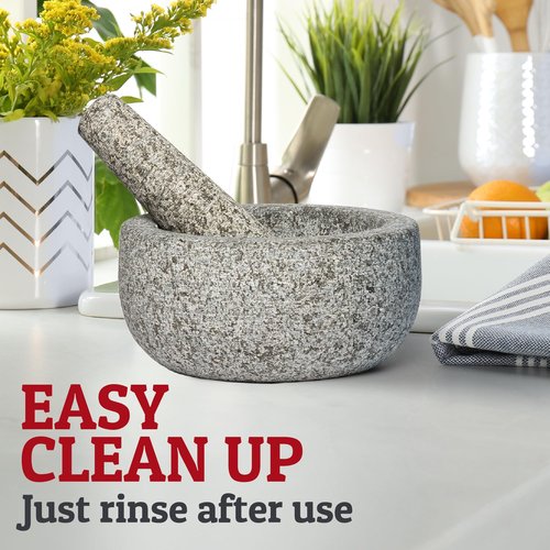 Priority Chef Heavy Duty Large Mortar and Pestle Set, Hand Carved from Natural Granite, Make Fresh Guacamole, Pesto, Stone Grinder Bowl, Herb Crusher, Spice Grinder, 6.3 Inches Wide, 2 Cup - Grey