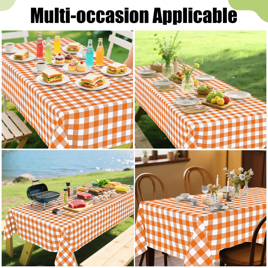 Smiry Rectangle Table Cloth, Waterproof Vinyl Tablecloth with Flannel Backing, Wipeable Buffalo Plaid Table Cover for Dining, Indoor and Outdoor (Orange & White, 60"x120")