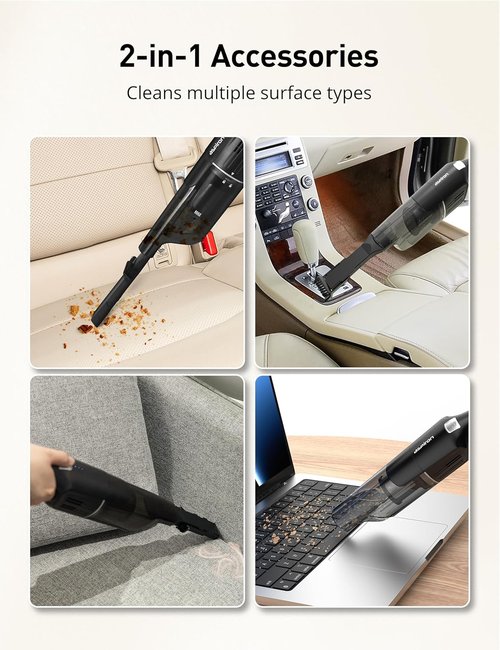 Aspiron Cordless Handheld Vacuum - 24KPA Powerful Car Cleaner with 2-Speed & Wireless Charging | Ergonomic Design, Portable, Black Grey