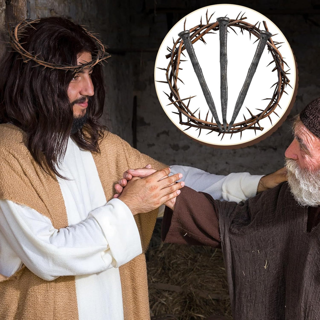 Skiennix Crown of Thorns - Christian Jesus Decor with Crucifixion Nails | 4 Pieces for Easter Celebrations