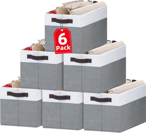 Criusia Closet Organizers - 6 Pack Storage Baskets with Handles for Bedroom & Nursery Organization