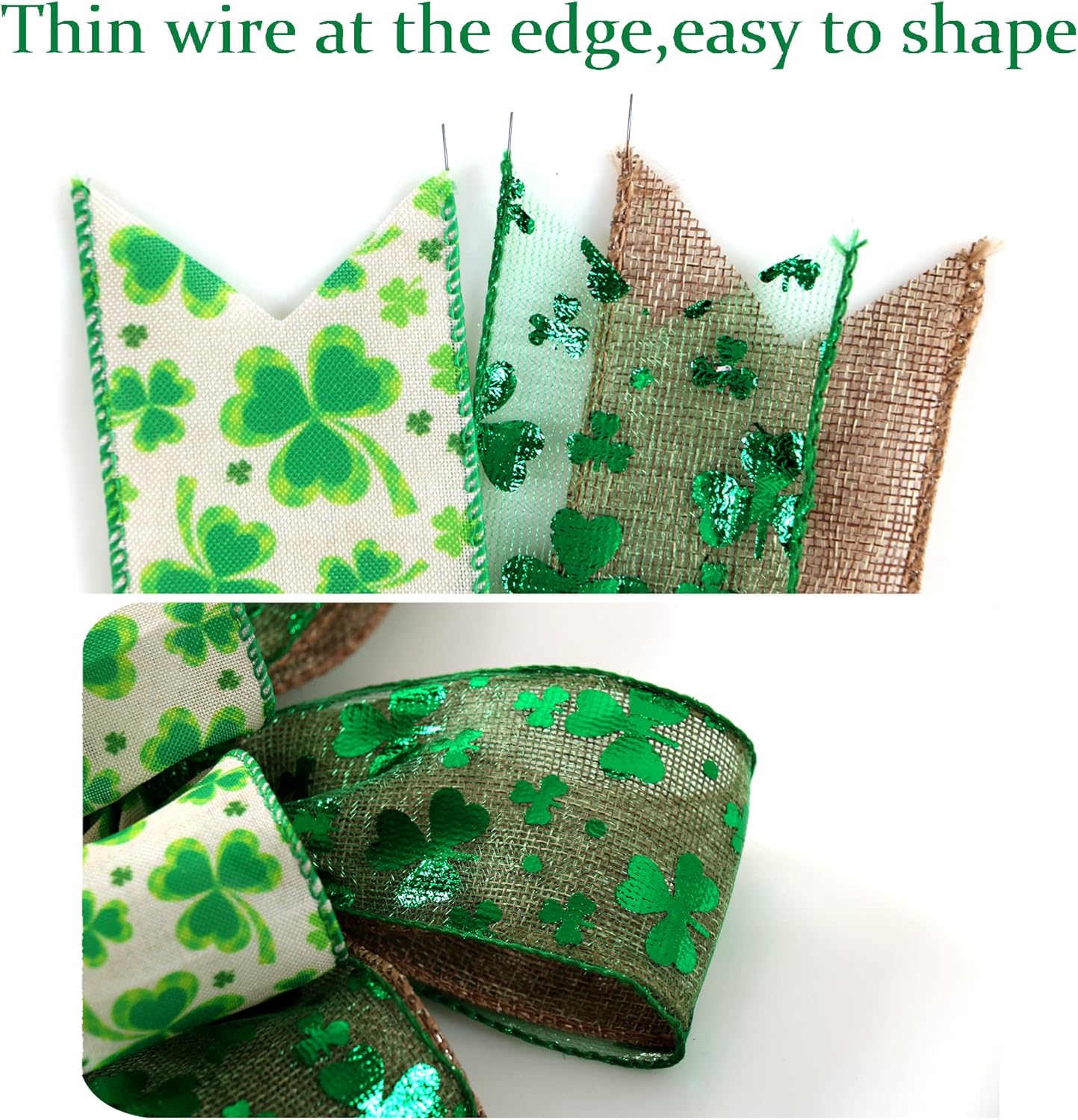 Skiennix St. Patrick's Day Bow - Large Burlap Green Glitter Shamrock Wreath Decoration | Irish Holiday Decor