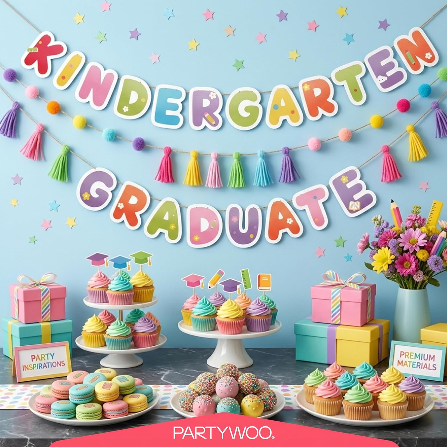 PartyWoo Graduation Decorations 2026 - Colorful Rainbow 40pcs Set with Congrats Grad Banner & Balloons