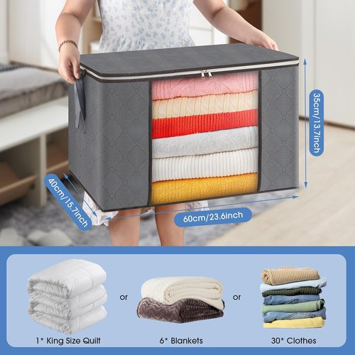 AIOR Storage Bags - 90L Large Foldable Organizers for Clothes, Blankets & Bedding | 2 Pack with Sturdy Zippers