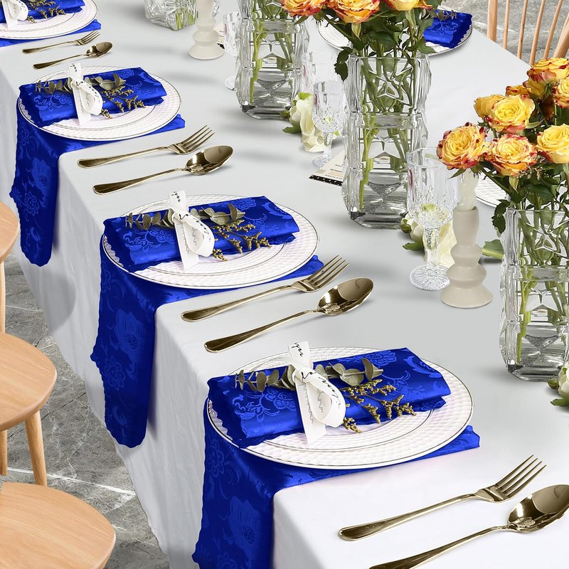 Cobedzy 60 Pack Royal Blue Satin Cloth Napkins, 17x17 Inch Satin Napkins Damask Cloth Napkins Jacquard Dinner Napkins Luxurious Cloth Napkin for Wedding Banquet Party Restaurant Dinner Decoration