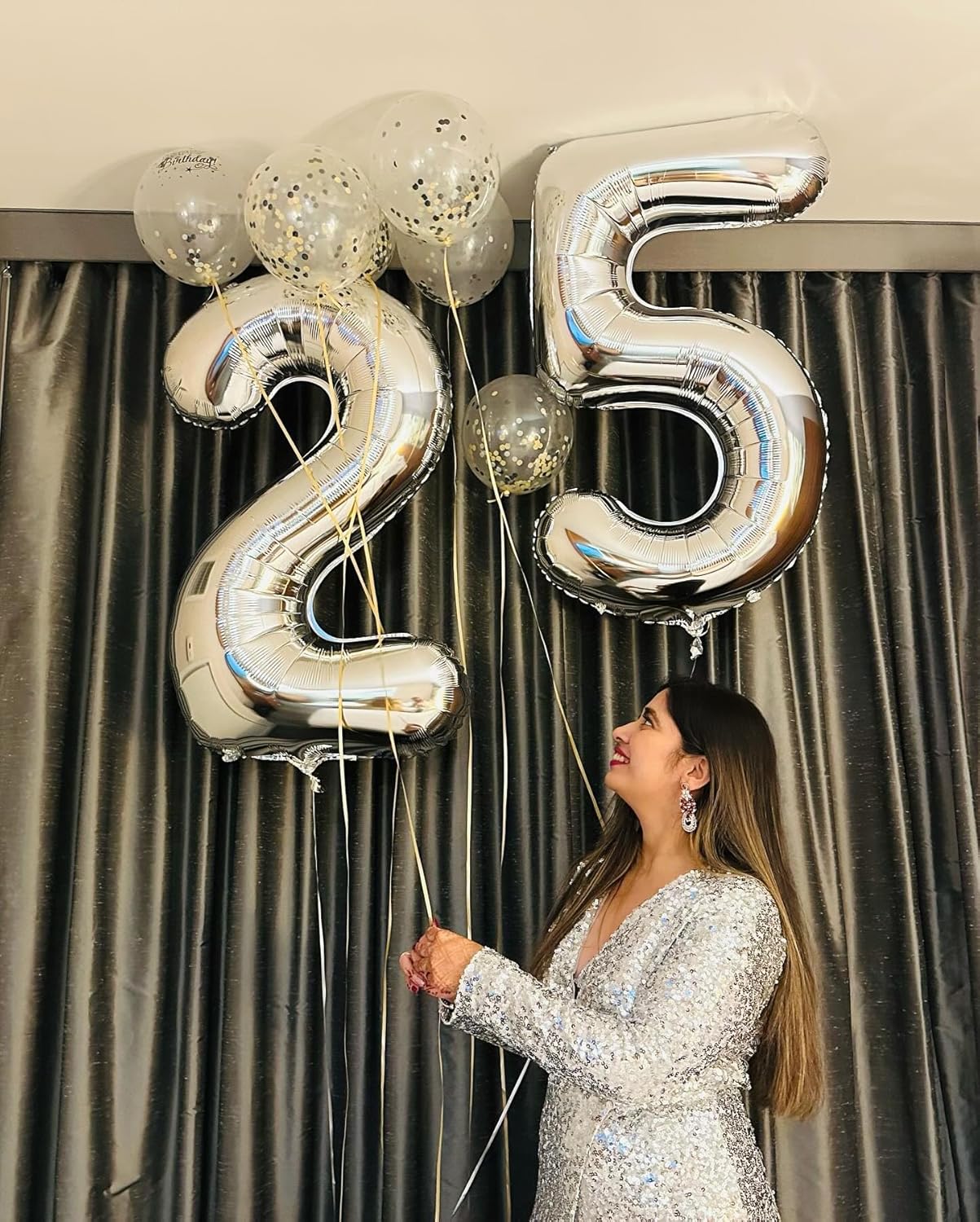 Silver Number 25 Balloon - 40 Inch Metallic 25th Birthday Decoration for Men & Women
