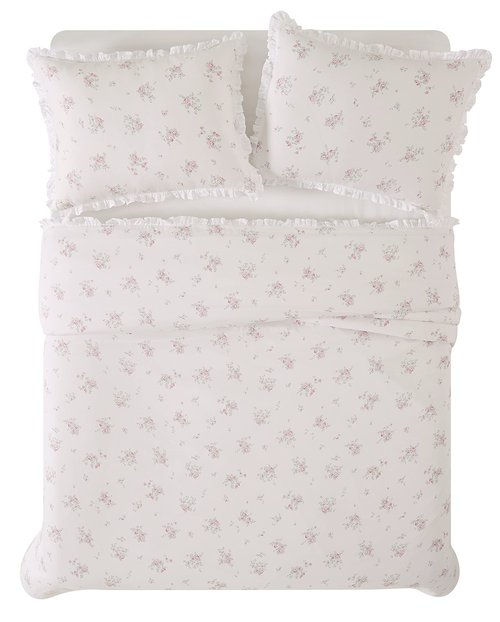 The Farmhouse by Rachel Ashwell Rosebury White and Pink Cotton 3-Piece Full/Queen Duvet Set, Floral, 100% Cotton, for Men and Women, Oeko-TEX Certified Confidence