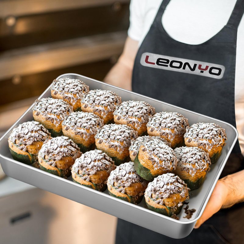 Leonyo Stainless Steel Baking Pans Set of 2, 12⅓ x 9¾ x 2 Inch Cake Pan, Nonstick & Heavy Duty, Deep Rectangular Lasagna Pan Sheet Bakeware for Focaccia, Bread, Brownies, Casseroles Dish