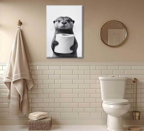 Funny Raccoon Canvas Wall Art by [Brand Name] - Black & White Farmhouse Bathroom Decor | Framed Print