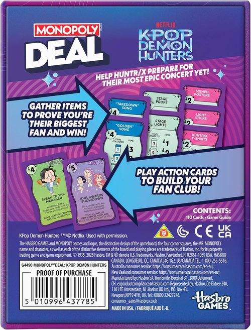 Monopoly Deal | Kpop Demon Hunters Card Game for 2-5 Players | Fun Family Game for Ages 8+ | 15 Min Playtime