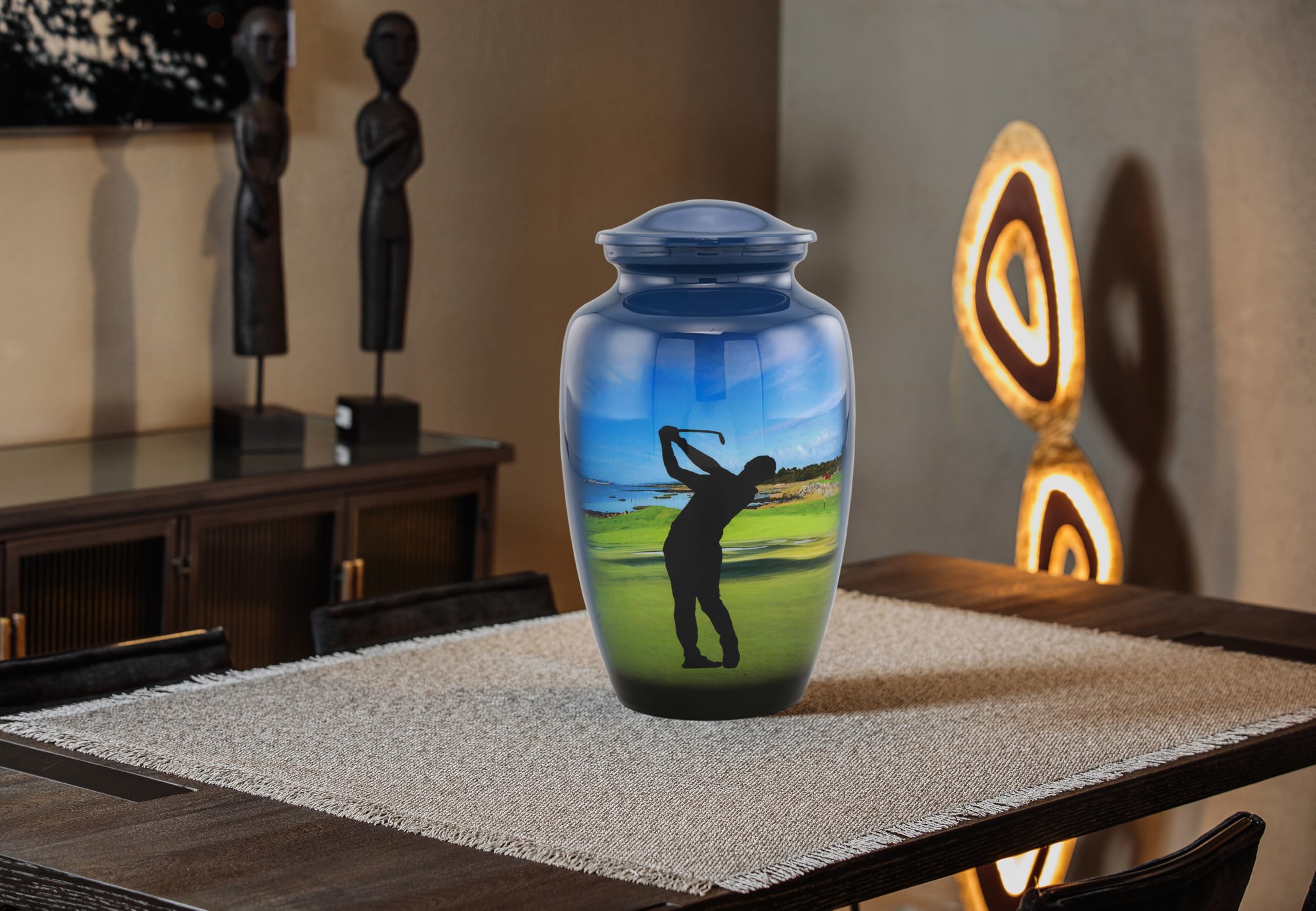 Golf Urn - Full Size Golfer Cremation Urns - Adult Classic Sports Urns - Golf Lovers Funeral and Memorial Urns for Human Ashes Upto 200 Lbs with Velvet Bag (Large)