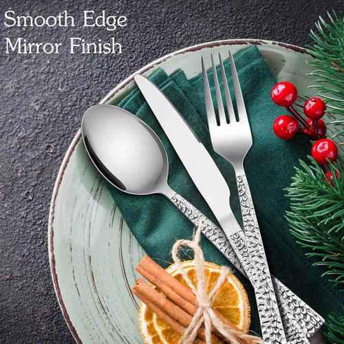 E-far 40-Piece Hammered Silverware Set | Modern Stainless Steel Flatware for 8 - Dishwasher Safe