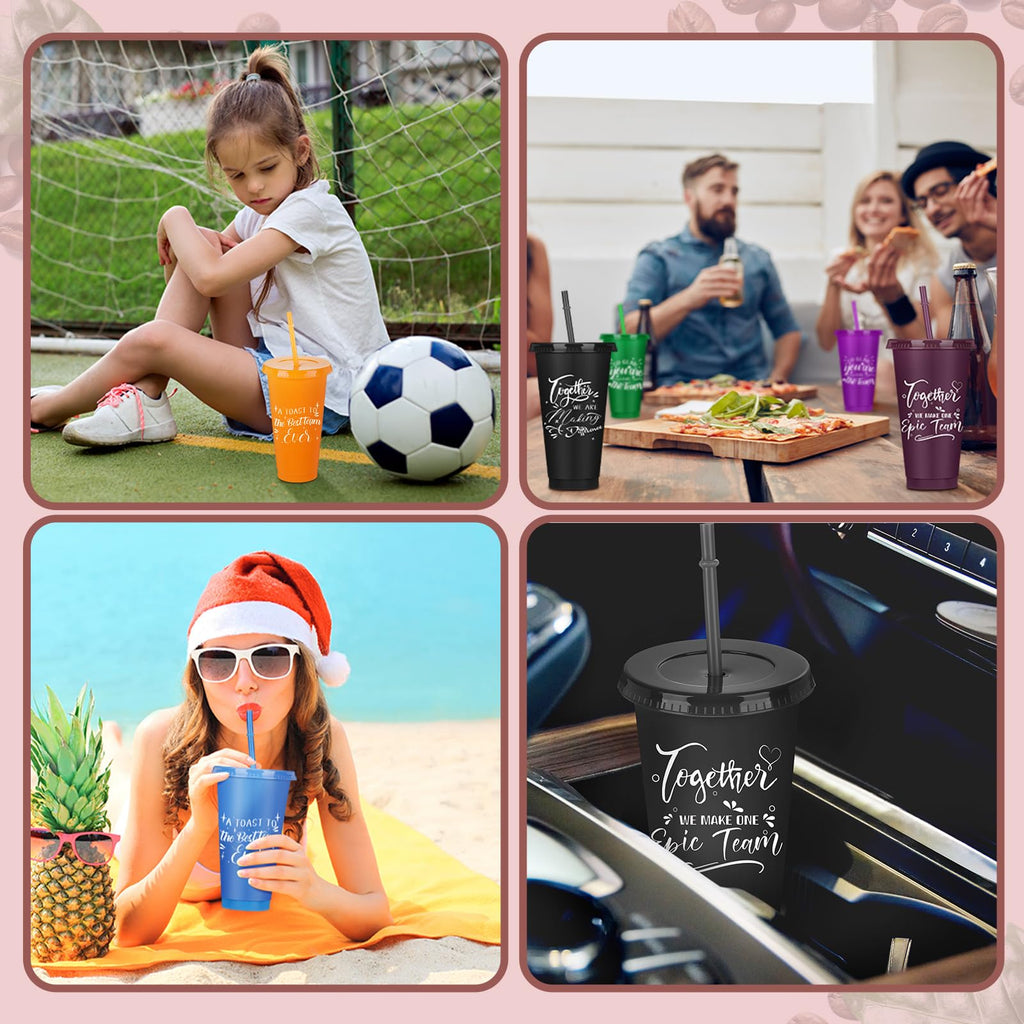 Mifoci Bulk Employee Appreciation Week Gifts 24oz Plastic Cups Tumblers with Straw Lid Staff Team Appreciation Gifts Reusable Inspirational Cups for Coworker Employees Volunteer(Multicolor,30 Pcs)