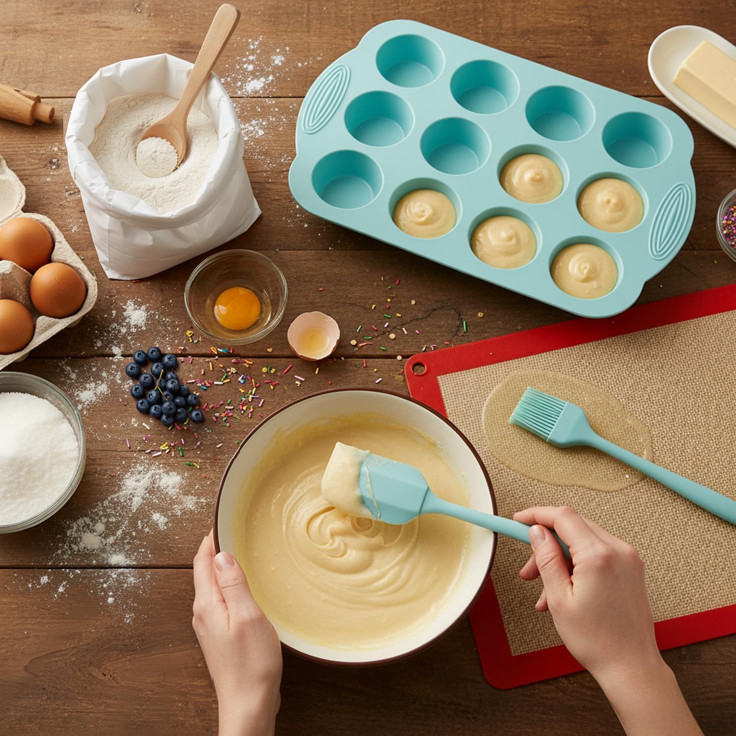 Skiennix 25 PCS Silicone Baking Pans Set - Nonstick Bakeware for Cakes, Muffins & Desserts