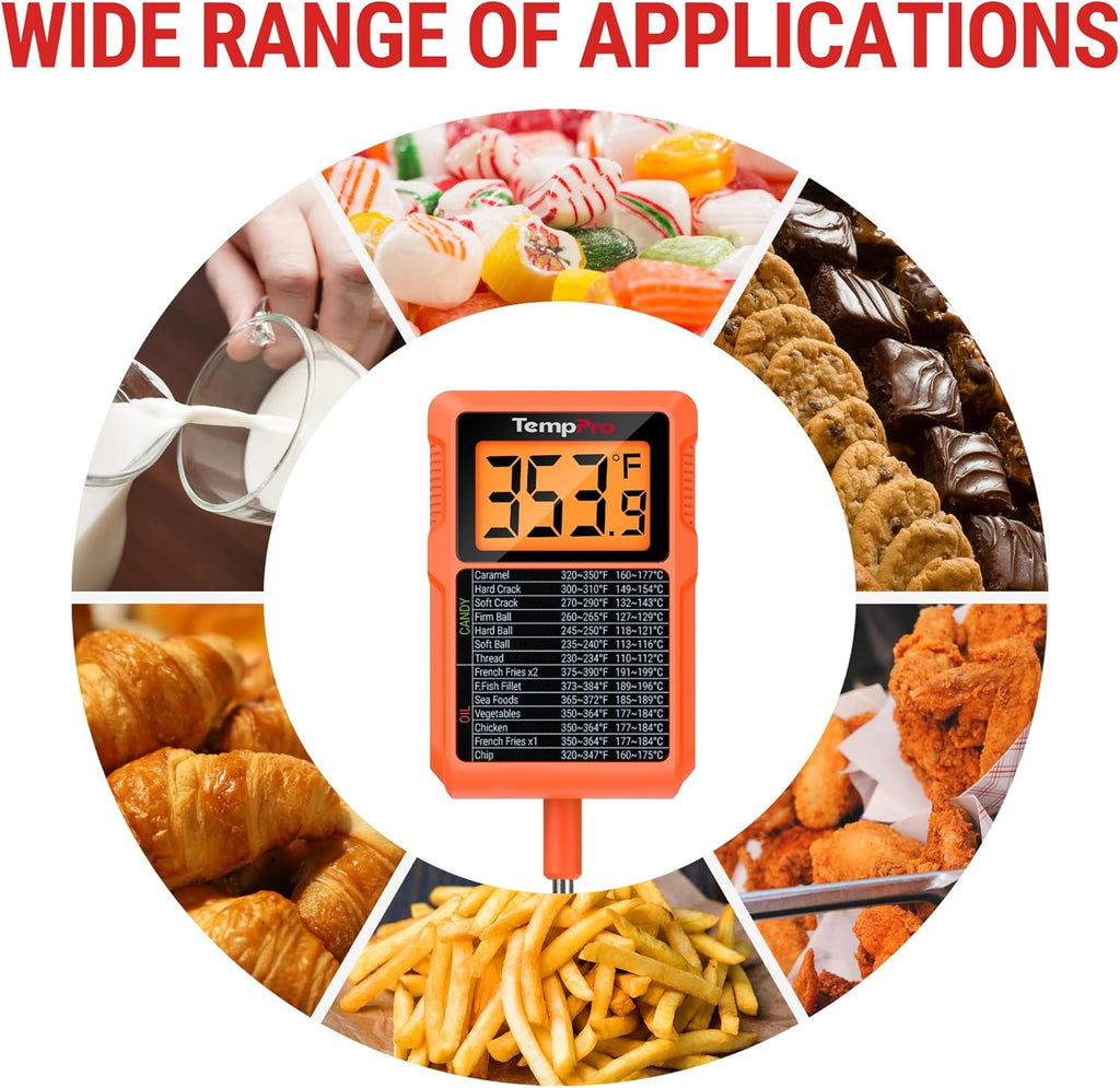 TempPro Waterproof Digital Candy Thermometer - Instant Read 10" Long Probe for Cooking & BBQ