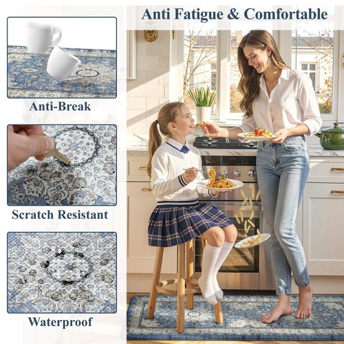 Collive Cushioned Kitchen Floor Mats, Anti Fatigue Kitchen Mats for Floor Non Slip Waterproof Sink Rugs, Comfortable Standing Desk Mat for Office, Laundry Room, 17"x47"-Blue