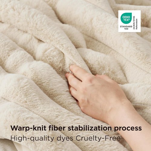 Bedsure GentleSoft Faux Fur Throw Blanket - Luxuriously Fluffy & Warm 750GSM Winter Blanket | Beige, 50x70 Inches