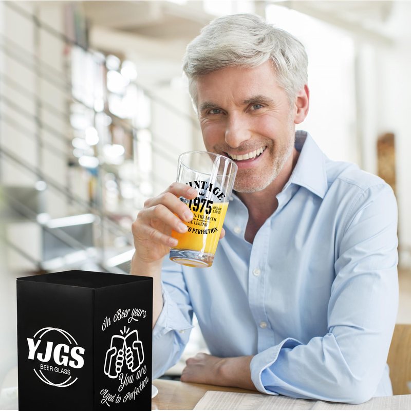 YJGS 51th Birthday Gifts for Men, 1975 Beer Glass 16oz, 51th Birthday Decorations, 51 Year Old Gifts for Men, Mens 51th Anniversary Birthday Gift Ideas, Funny Fathers Day Dad Present