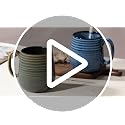 Masoline 20 oz Green Ceramic Mug Pack of 2 - Large Coffee Cups with Unique Reactive Glaze, Elegant Stripes & Easy Grip Handle