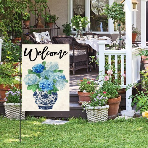 AVOIN Colorlife Garden Flag - Spring Hydrangea Floral Design, 12x18 Inch, Double-Sided, Blue & White