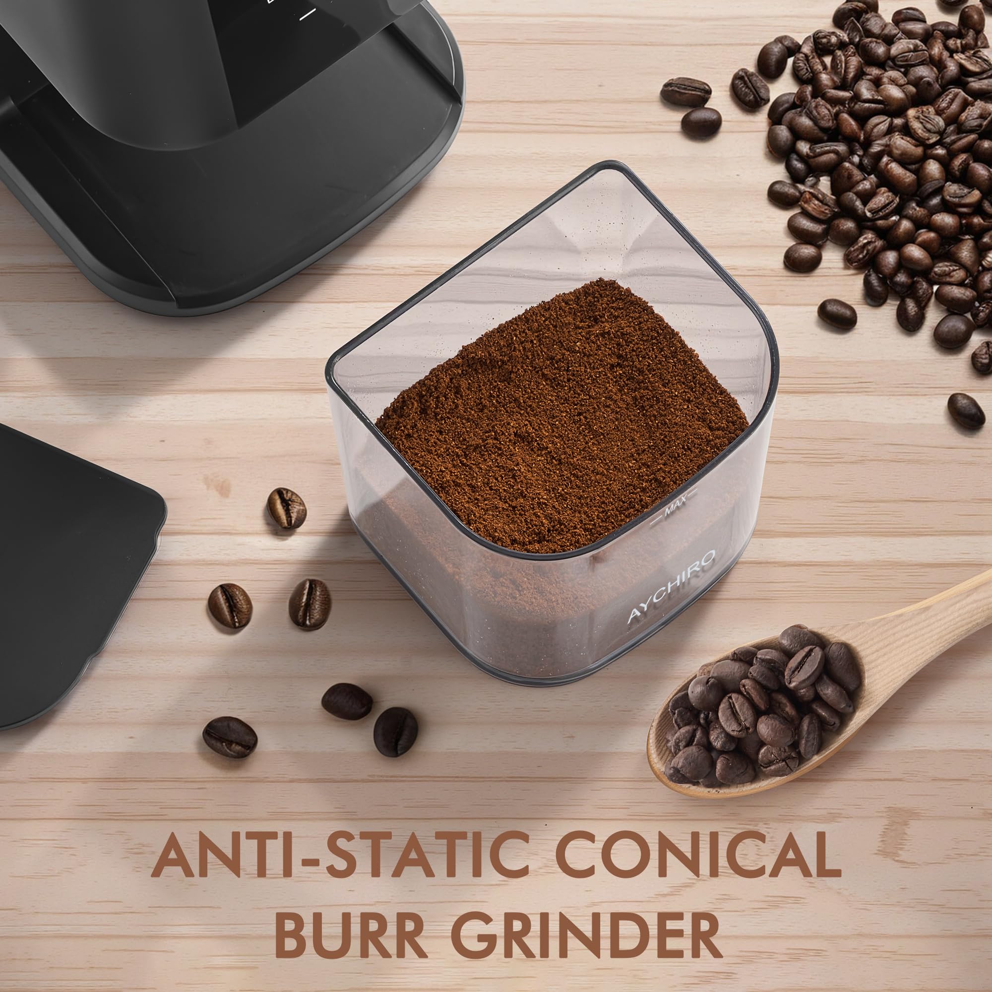 AYCHIRO Burr Coffee Grinder Electric, Adjustable Burr Mill with 30 Grinding Settings, Coffee Bean Grinder with Touchscreen, 2-12 Cups