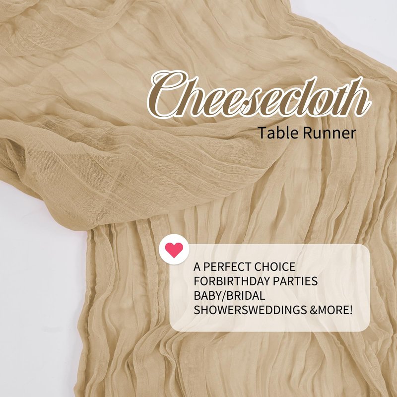 24 Packs Cheesecloth Table Runner,Brown Cheesecloth Table Runners 10Ft Gauze Boho Rustic Table Runners Cheese Cloth Long Table Runner for Wedding Bridal Shower Birthday Party Table Decor.(20x120 Inch)