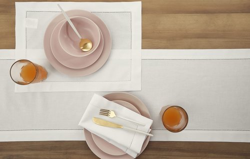 Solino Home White Table Runner 36 Inches - Cotton Linen Hemstitch Coffee Table Runner 14 x 36 Inch Ideal for Dresser Tables - Winter, Mothers Day, Spring, Easter