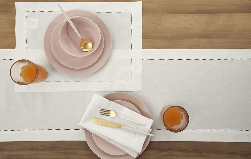 Solino Home White Table Runner 36 Inches - Cotton Linen Hemstitch Coffee Table Runner 14 x 36 Inch Ideal for Dresser Tables - Mothers Day, Spring, Summer, Memorial Day
