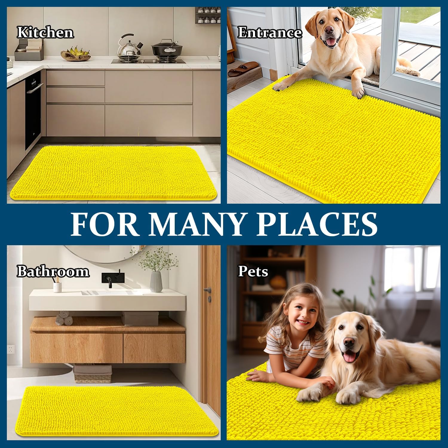 OLANLY Dog Door Mat - Absorbent Non-Slip Washable Doormat for Muddy Paws | 36x24 Lemon Yellow