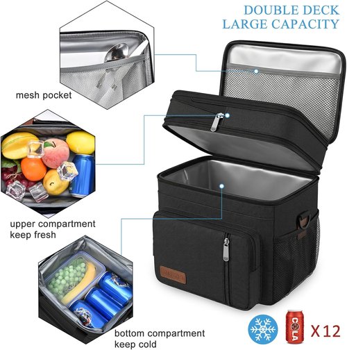 MIYCOO Insulated Lunch Bag - Large Leakproof Cooler for Work, Beach & Travel | Black, 15L