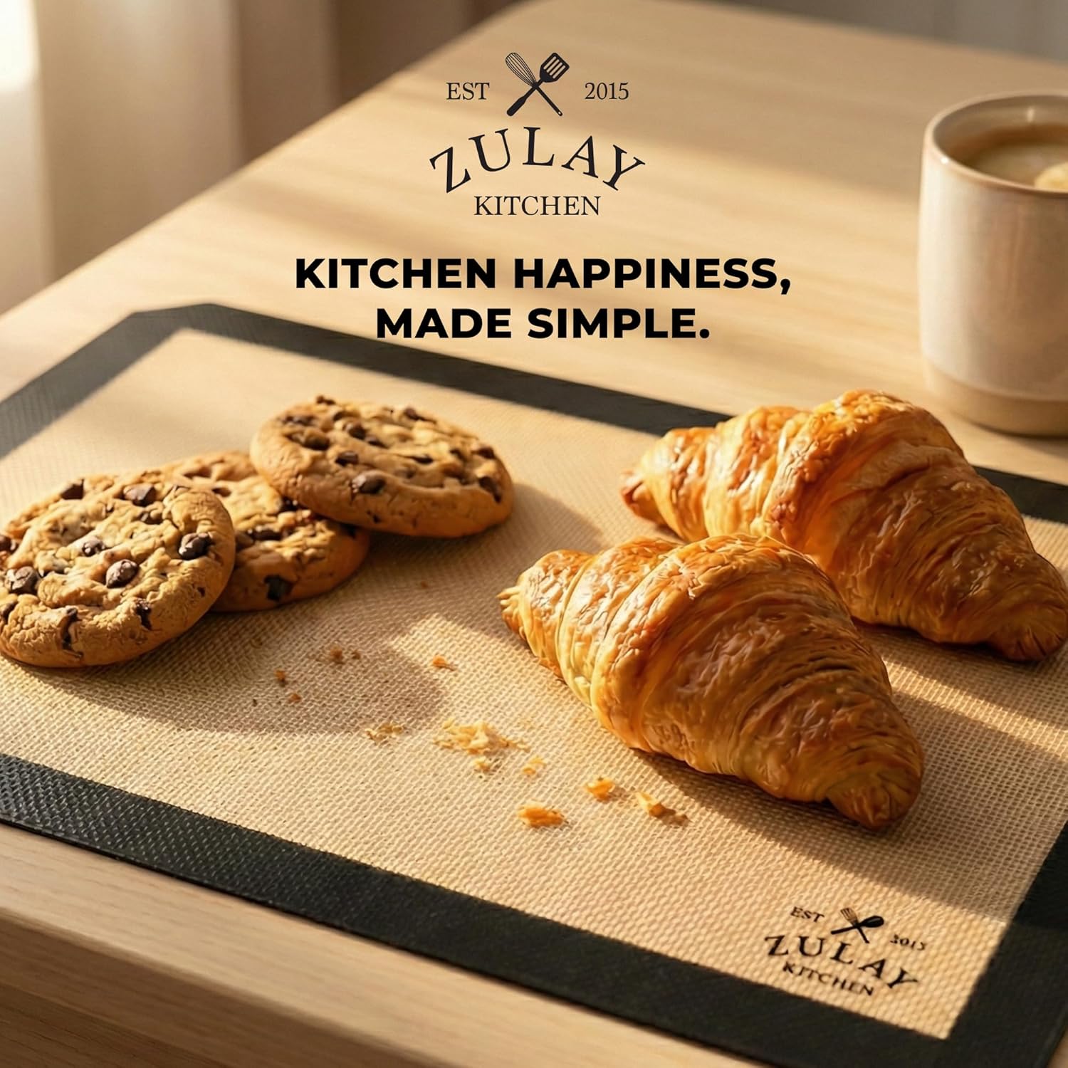 Zulay Kitchen Silicone Baking Mat 2-Pack - Reusable Nonstick Sheets for Oven & Pastry | Easy to Clean, Heat Resistant (Black)