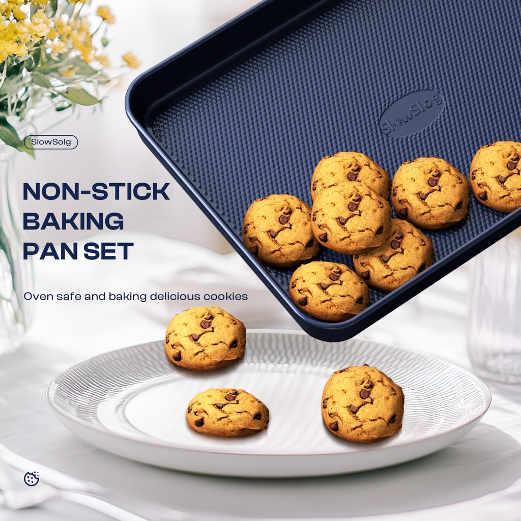 Skiennix 8-Piece Baking Pans Set - Nonstick Bakeware for Oven | Ceramic Coated Blue