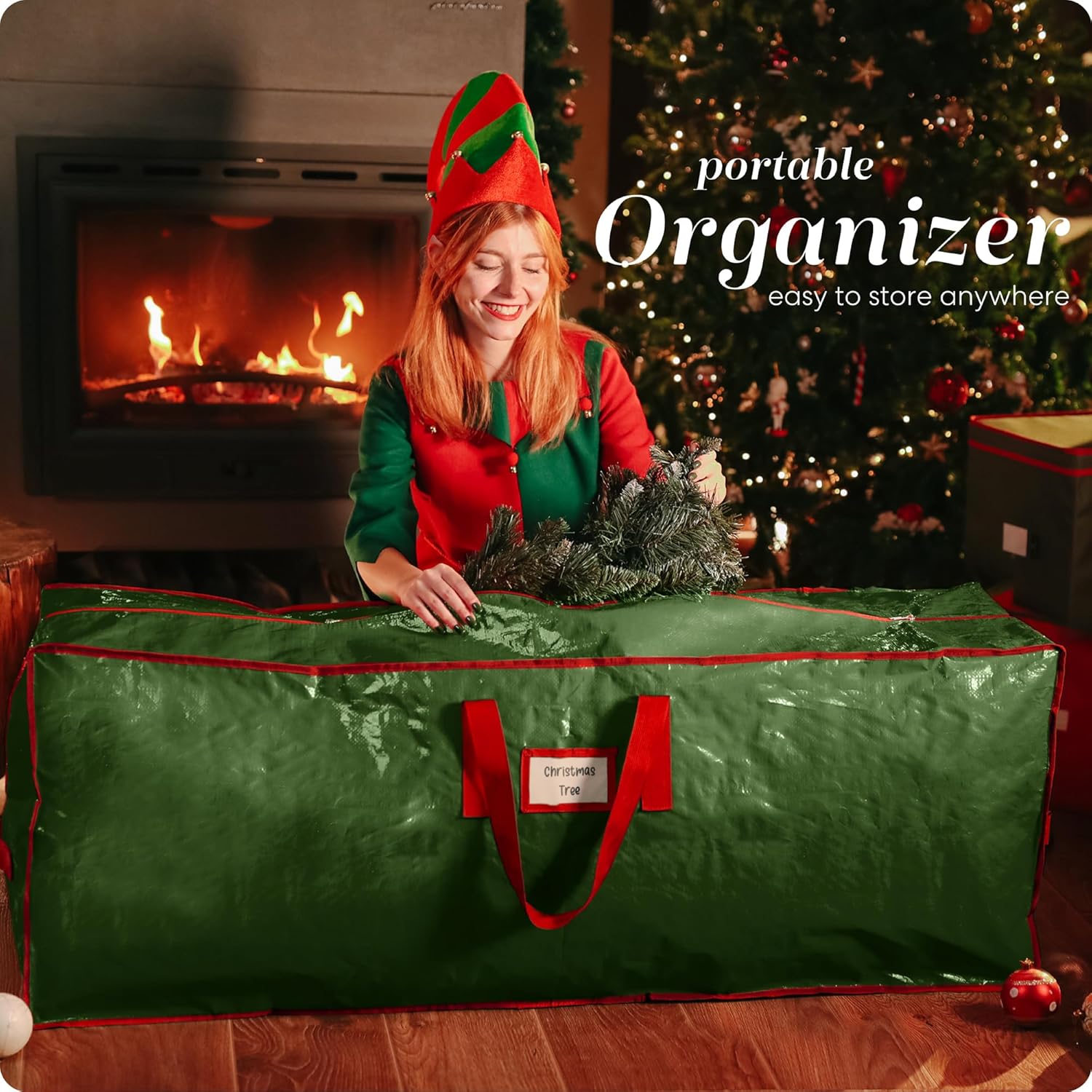 Regine Switzerland Christmas Tree Storage Bag - Durable Waterproof Zippered Bag for 9-Foot Trees | Protects Against Dust and Moisture (Green)