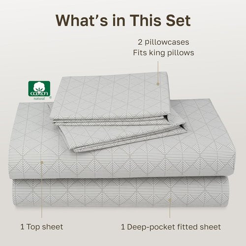California Design Den King Size Cotton Sheet Set - 100% Soft Cotton, 400 TC, Deep Pockets | Crosshatch Taupish & Sage