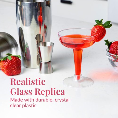 Prestee 24 Clear Plastic Coupe Glasses 4oz - Disposable Plastic Cocktail Cups, Martini Glasses, Margarita Glass, Champagne Glass for Parties, Cinco de Mayo, Taco Party, Weddings Decorations