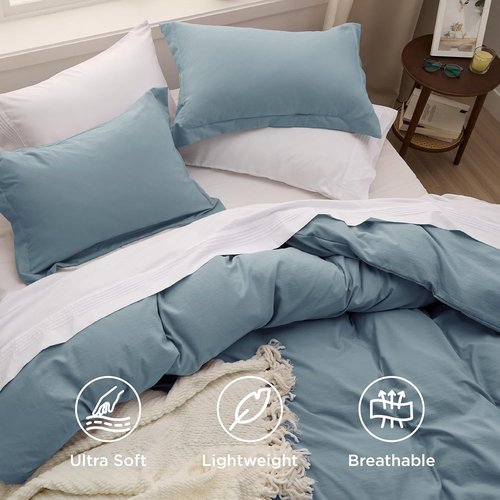Bedsure Duvet Cover Set - Mineral Blue Full Size, 3 Pieces of Extra Soft Cotton-Like Polyester, Includes 80x90 Inch Duvet Cover with Zipper & 2 Pillow Shams