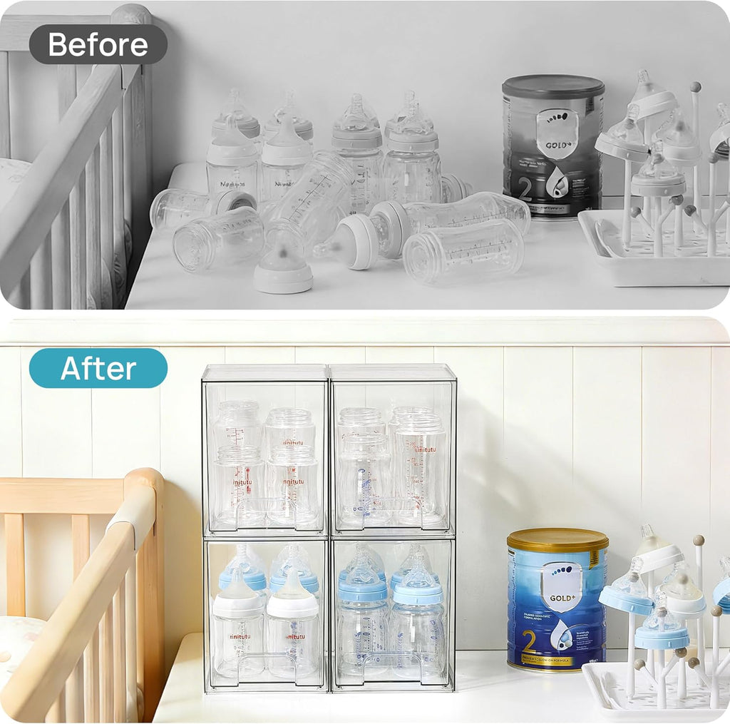 Vtopmart Clear Stackable Storage Drawers - 7.6" Organizers for Skincare & Beauty Supplies | 4 Pack