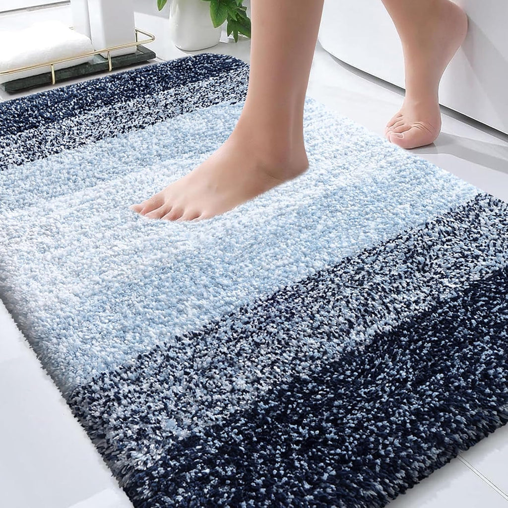 OLANLY Bathroom Rugs - Extra Soft Microfiber Mat with Rubber Backing | Quick Dry, Machine Washable, Navy Blue 30x20
