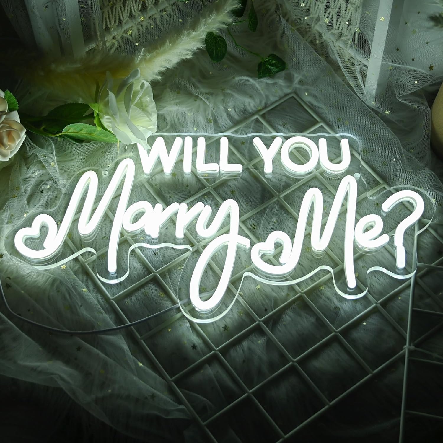 Will You Marry Me Neon Sign by [Brand Name] - 16.5 Inch Cool White LED Light for Proposal & Wedding Decor