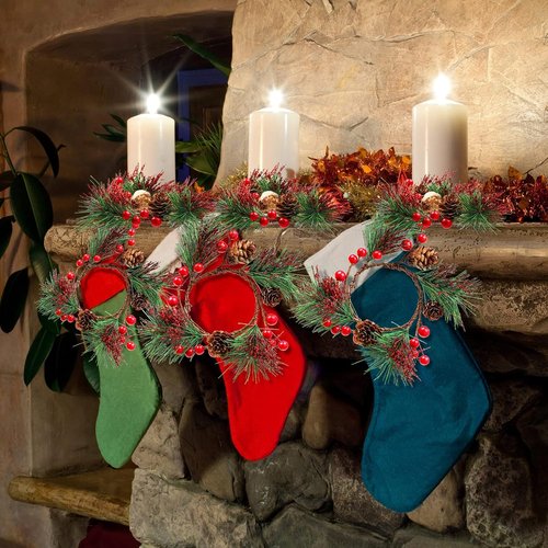Dingion Christmas Candle Rings Set - 8 Pieces with Berry & Pinecone Holders for Votive Tapers | Wedding Decor